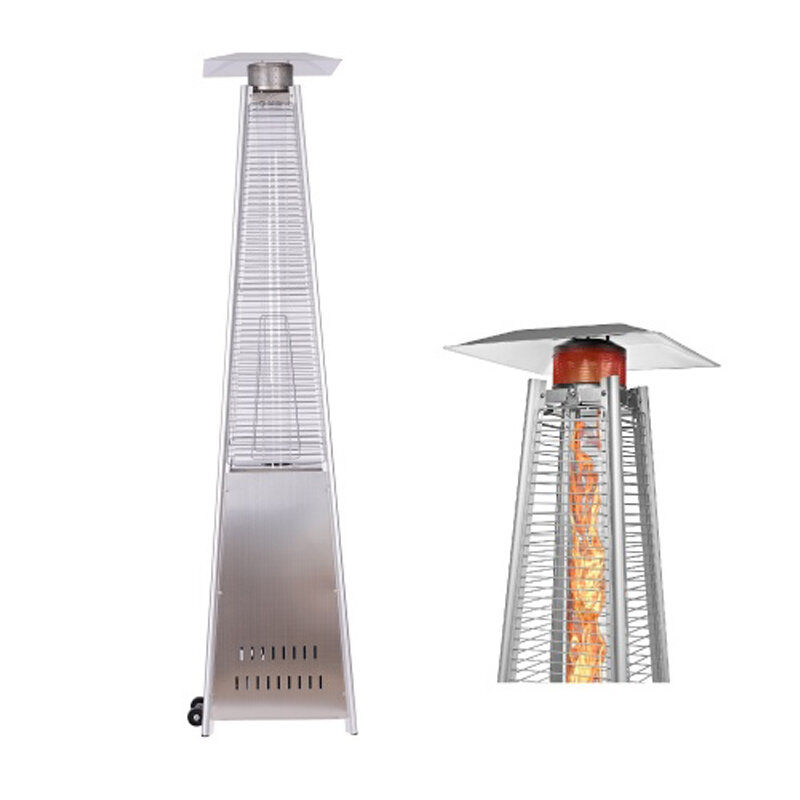 Image of [US Direct] Pyramid Heater with Wheels Stainless Steel Portable Flame Heater for Outdoor Camping Patio Garden